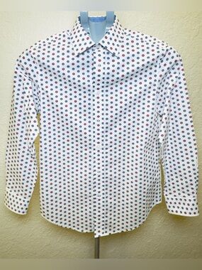 Ben Sherman Boys White Dress Shirt with Blue and Red Honeycomb Dots size 14